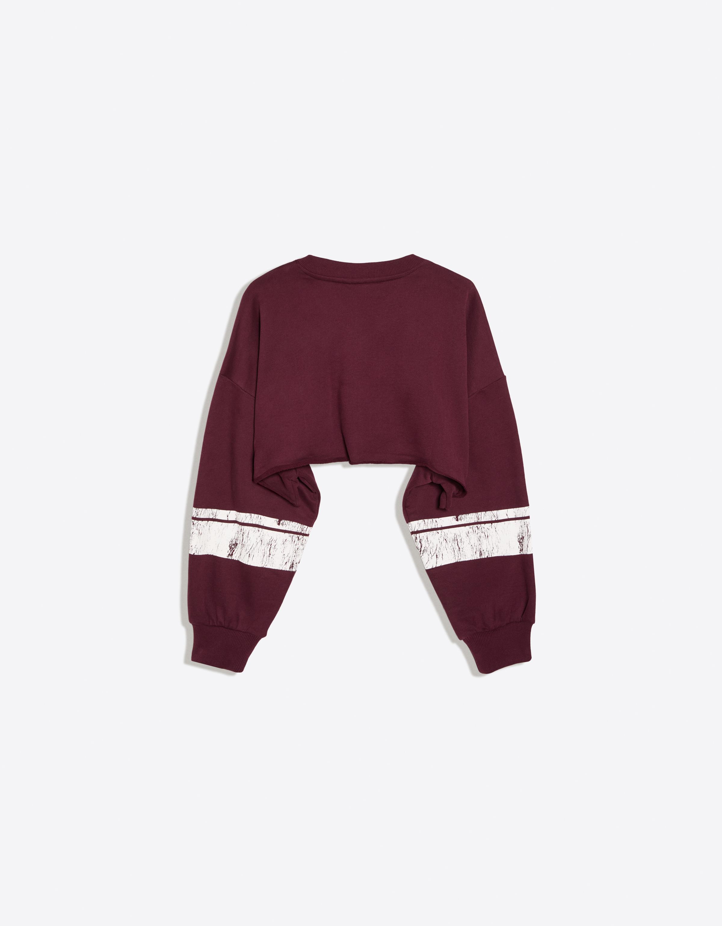 Cropped round neck print sweatshirt — Burgundy