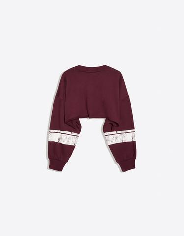 Cropped round neck print sweatshirt — Burgundy 6