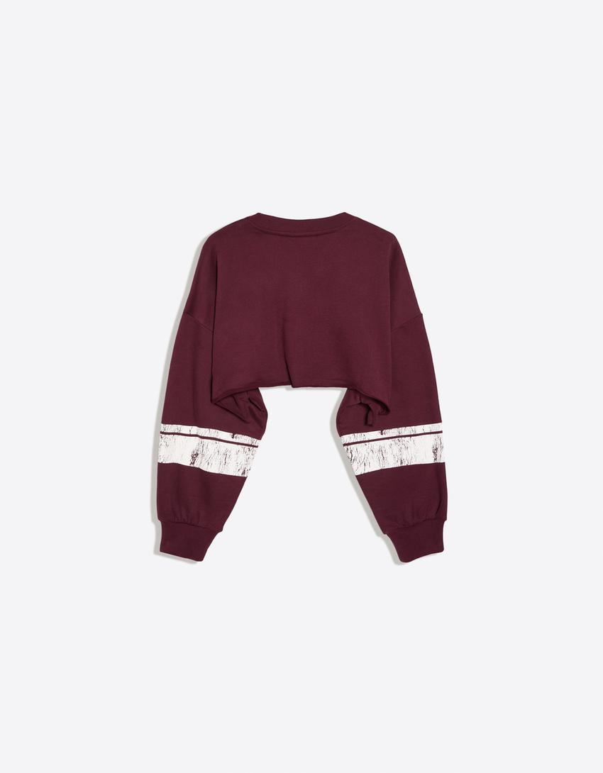 Felpa cropped collo rotondo stampa-Bordeaux