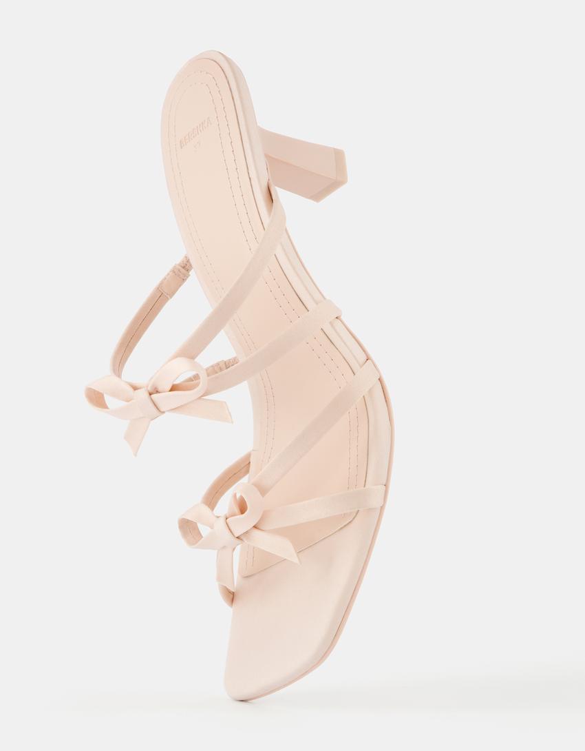 Sandales talon kitten heel nœuds-Beige