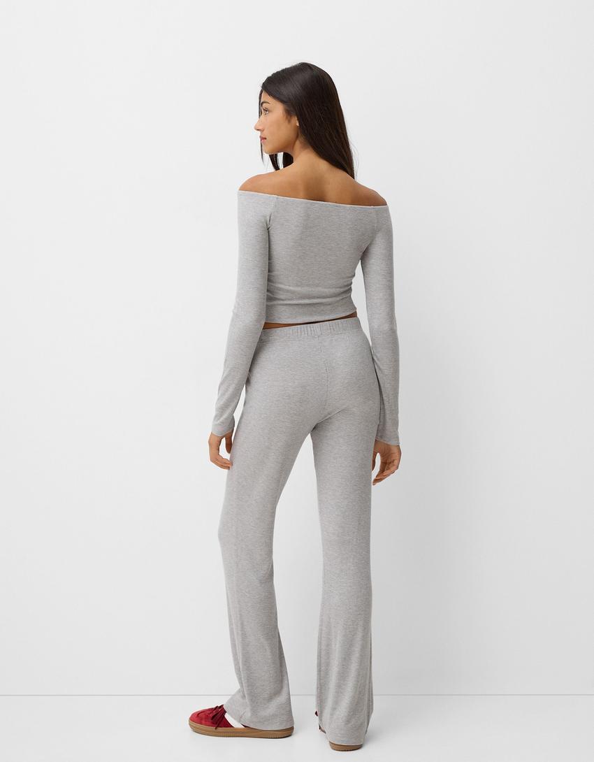 Ensemble top manches longues et pantalon bord-côte-Gris-2