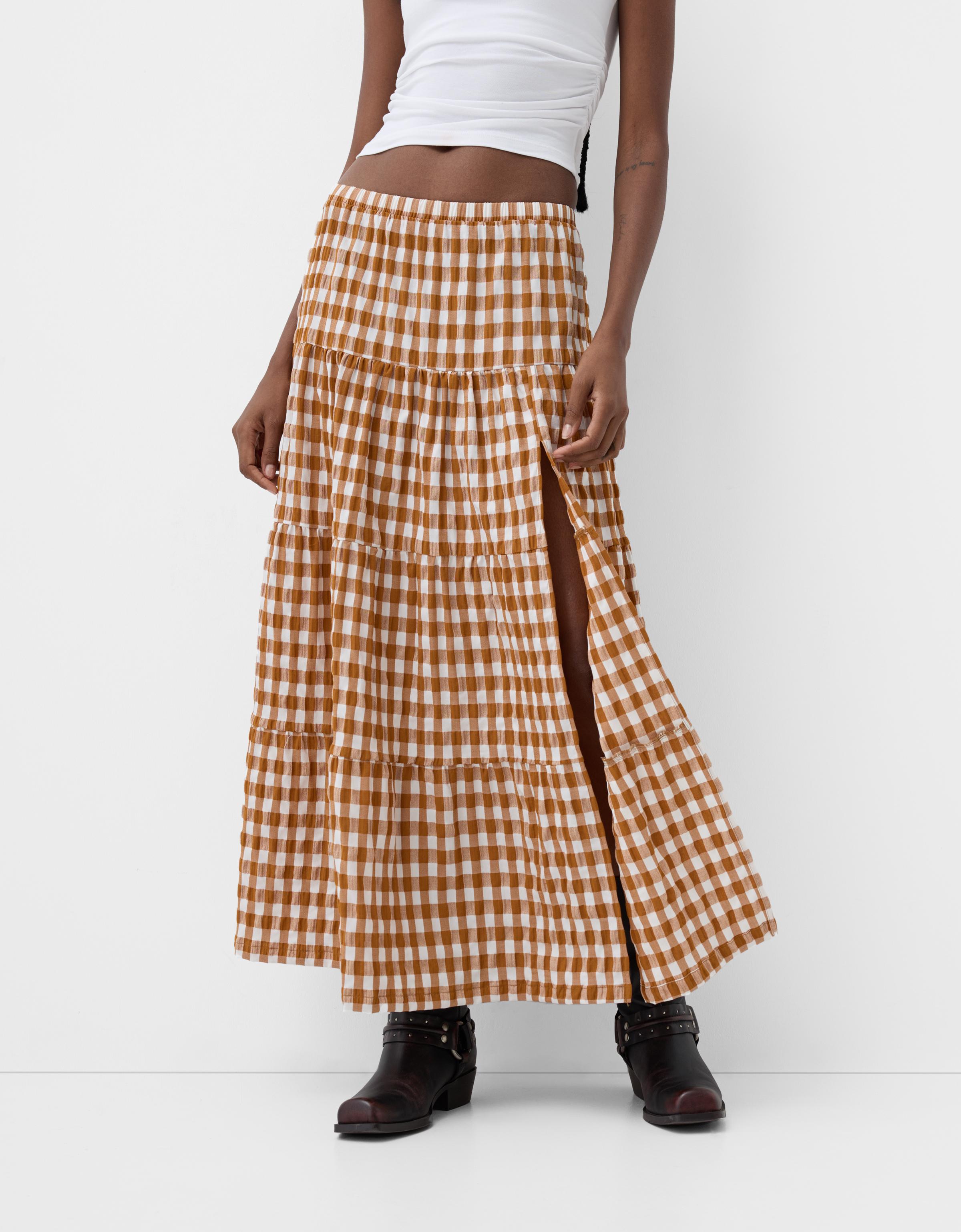 Gingham check midi skirt Women Bershka