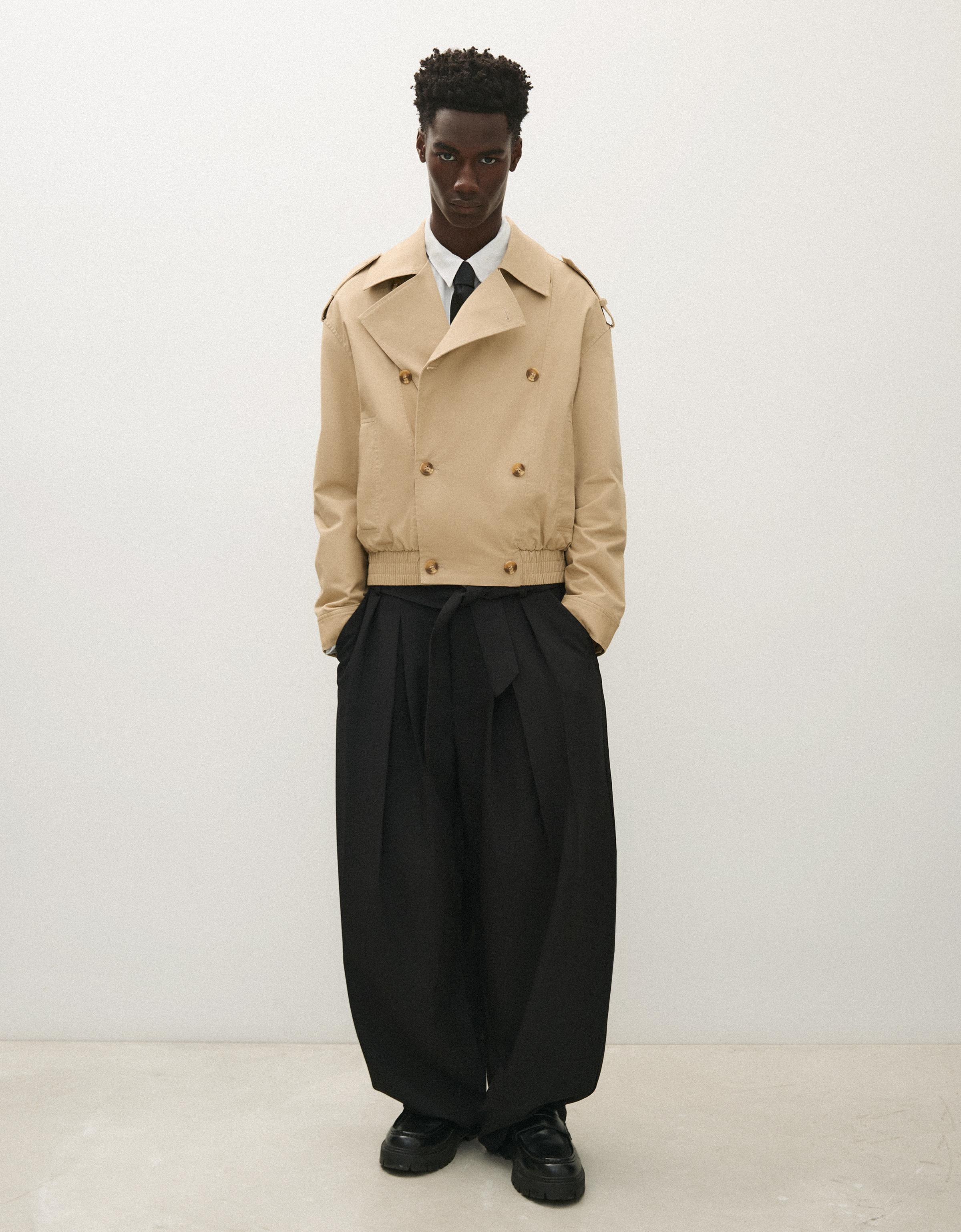 Cropped trench jacket — Camel
