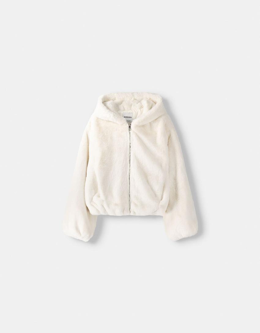 Jacket with faux fur hood-Off white