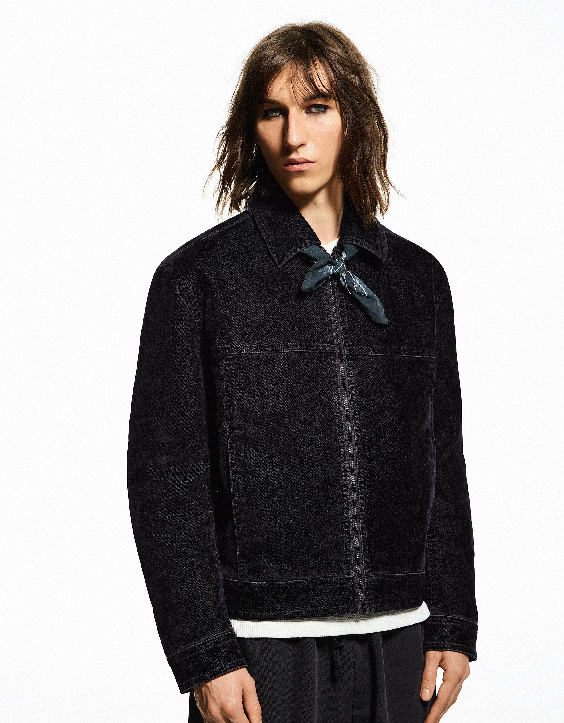 Bershka Jacke Mit Reißverschluss In Samtoptik Herren L Schwarz