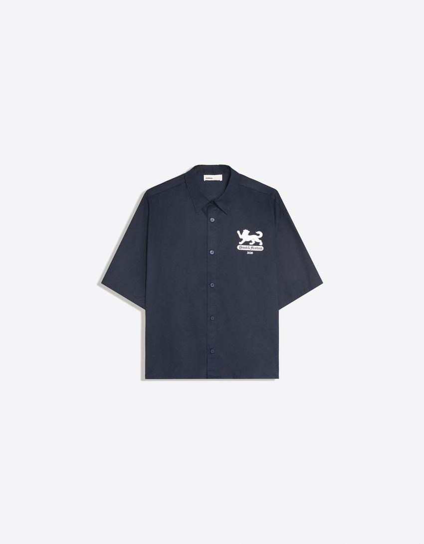 Short sleeve print shirt-Navy