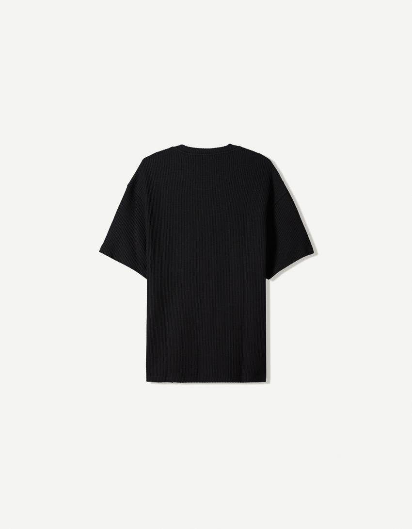 T-shirt manches courtes seersucker-Noir