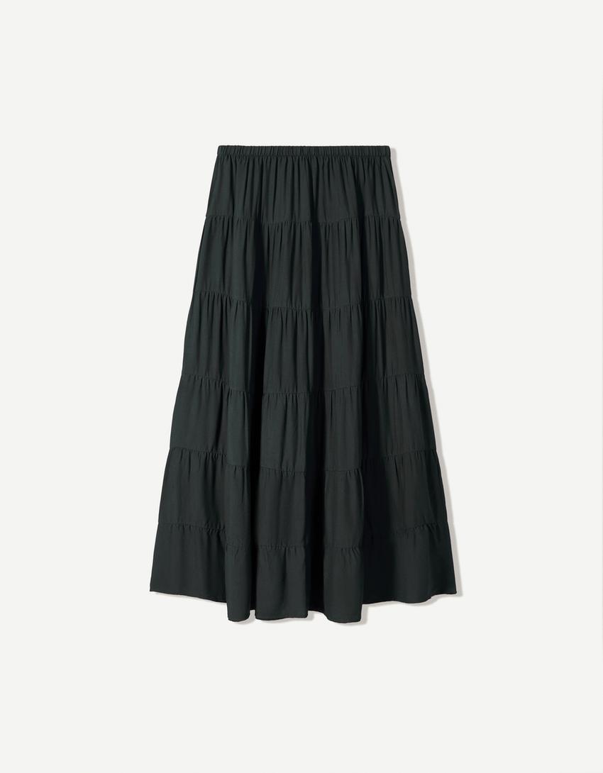 Jupe midi rustique-Noir-3