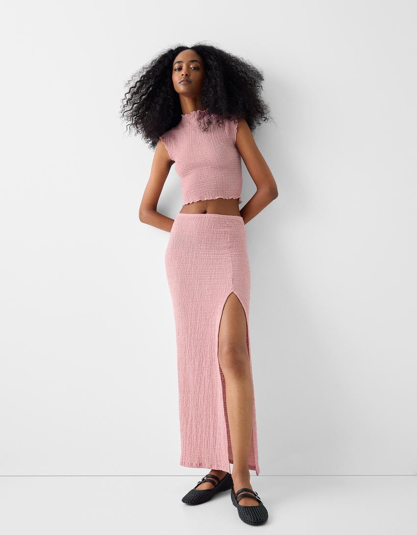 Sleeveless waffle-knit top-Pink-3