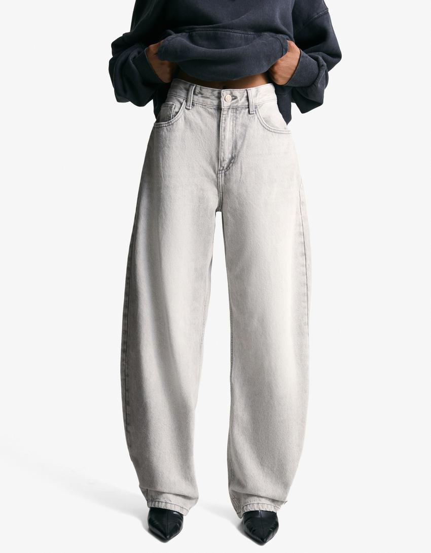 Jeansy wide leg barrel-Szary-1