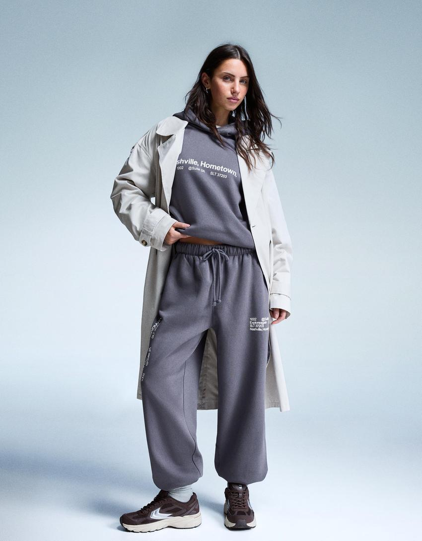 Suadoiro capucha print-Gris escuro