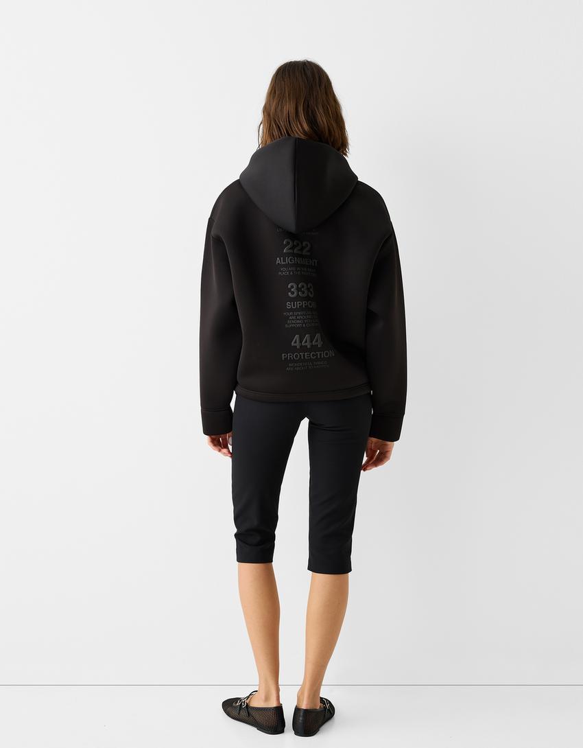 Sweat capuche fermeture Éclair inscription-Noir-1
