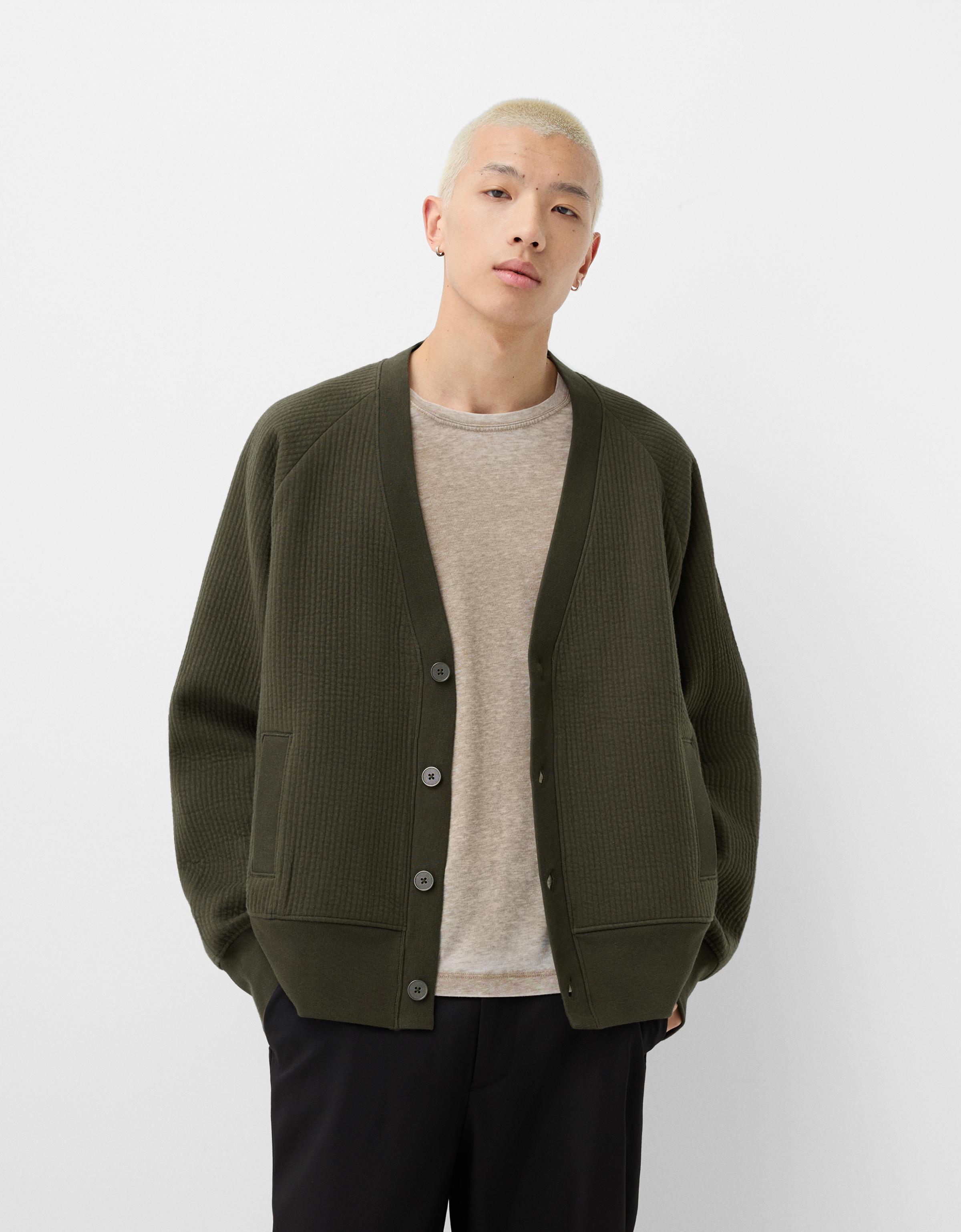 Bershka Cardigan Mit Taschen Herren S Khaki