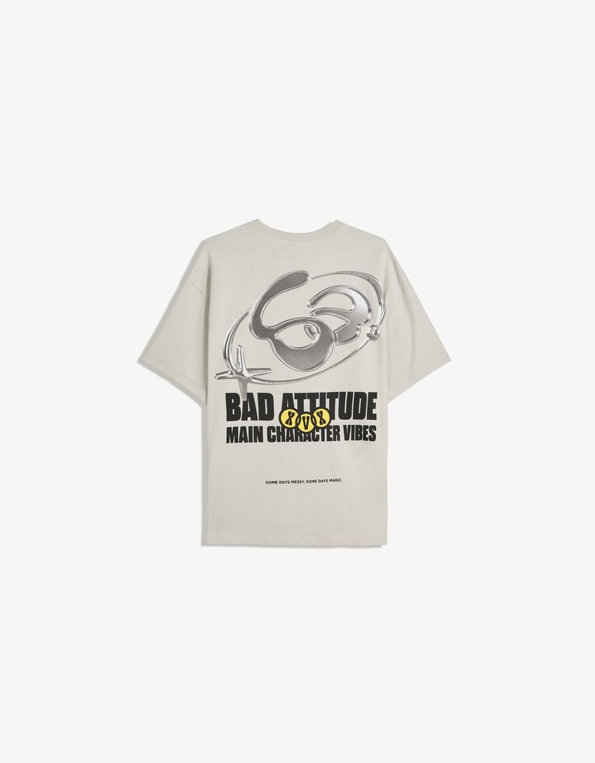 T-shirt manches courtes imprimé-Gris-1