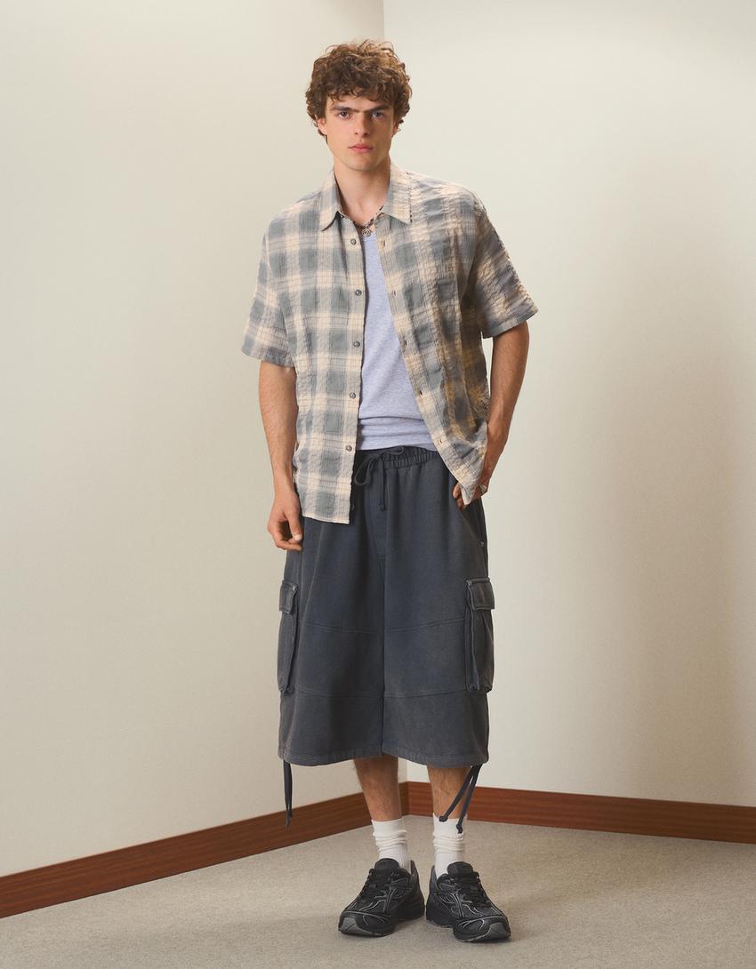 Relaxed fit check shirt-Grey