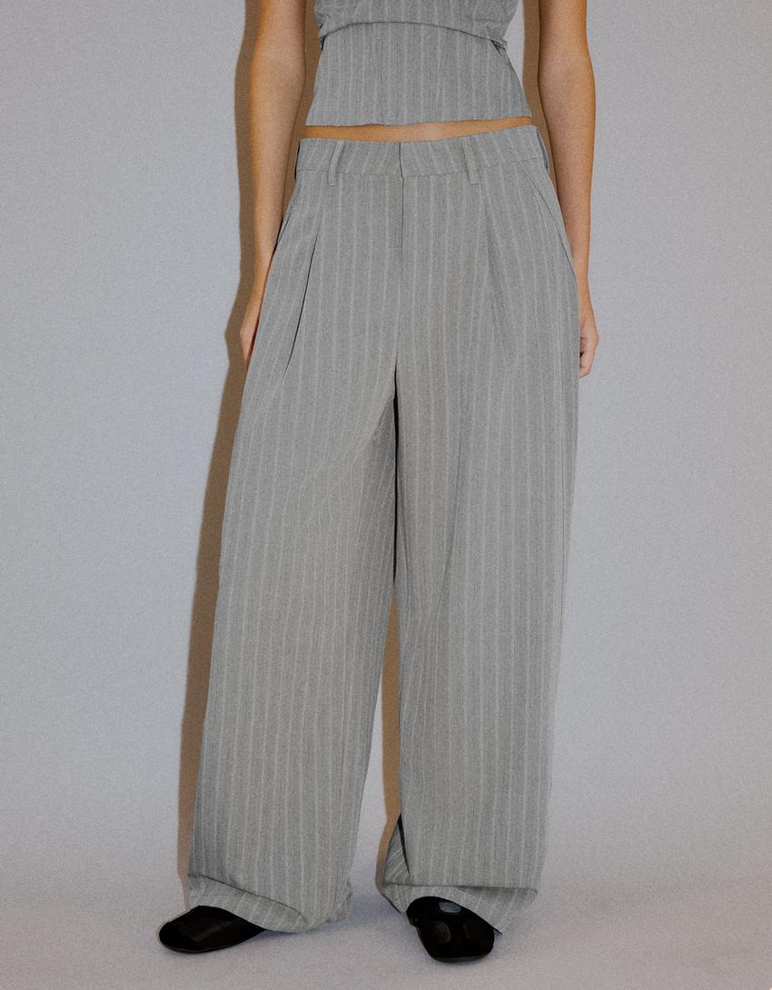 Striped darted trousers-Grey