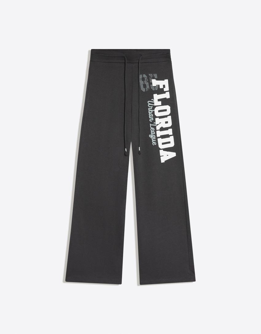 Baskılı şardonlu straight fit pantolon-Gri