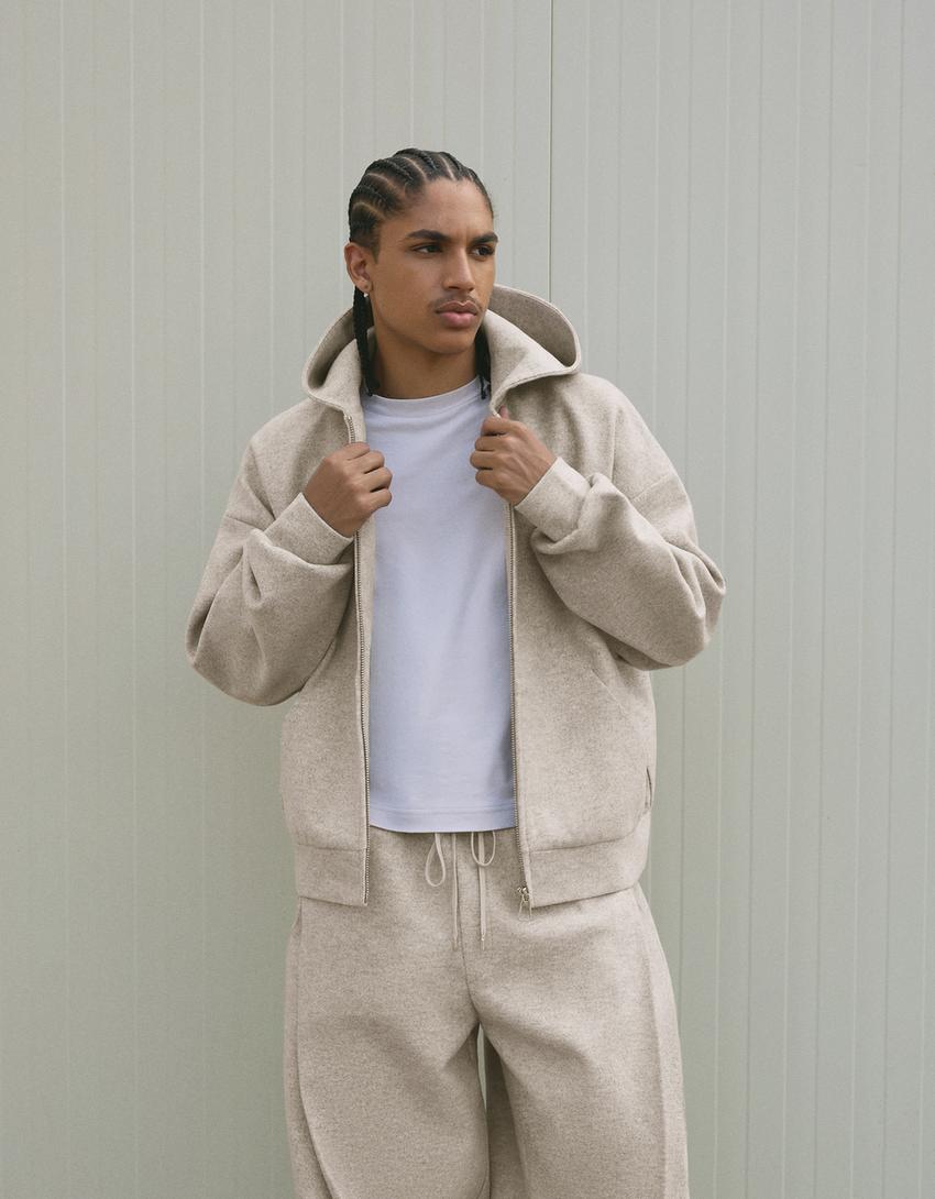 Sudadera cremallera paño Básicos Hombre Bershka - Main Image