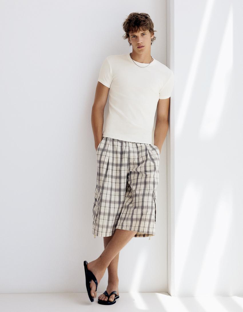 T-shirt côtelé slim fit-Blanc