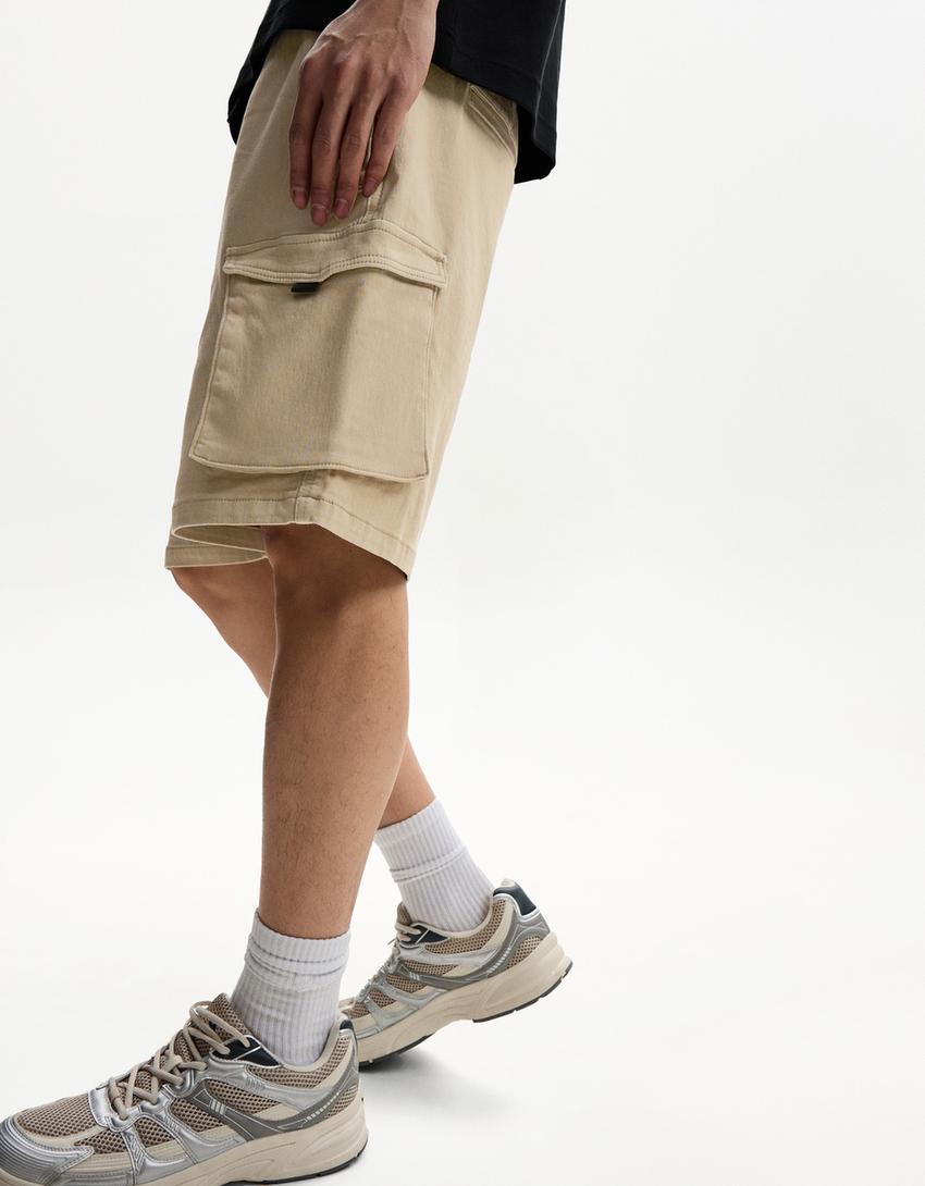 Cargo Bermuda sweat shorts-Sand