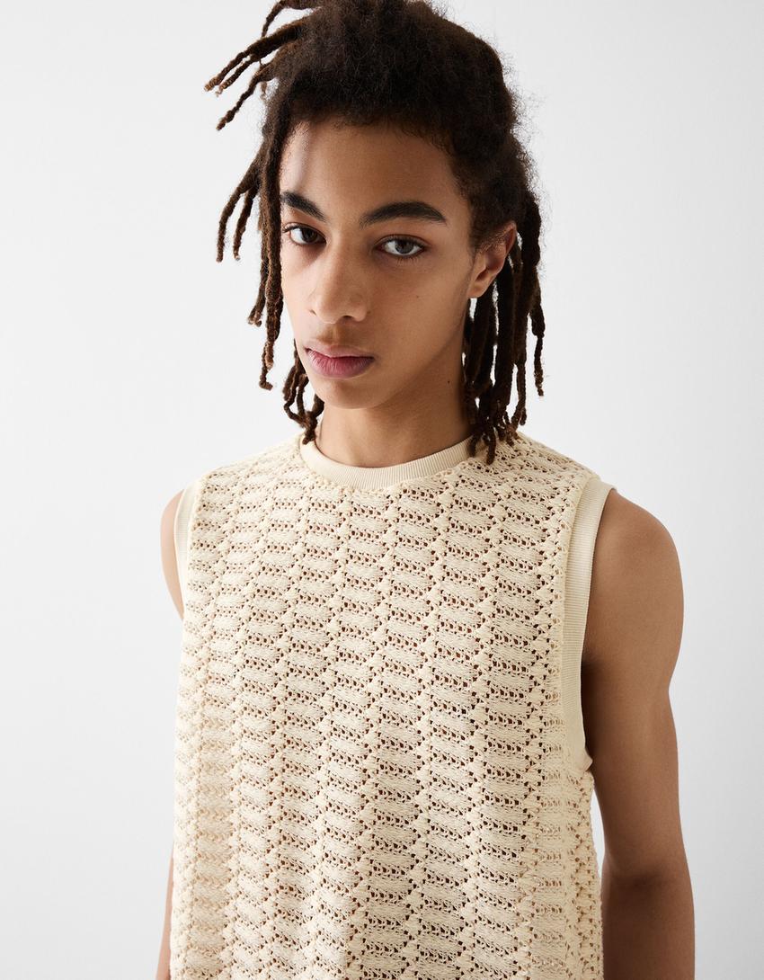 Débardeur ajouré bretelles-Blanc cassé-2