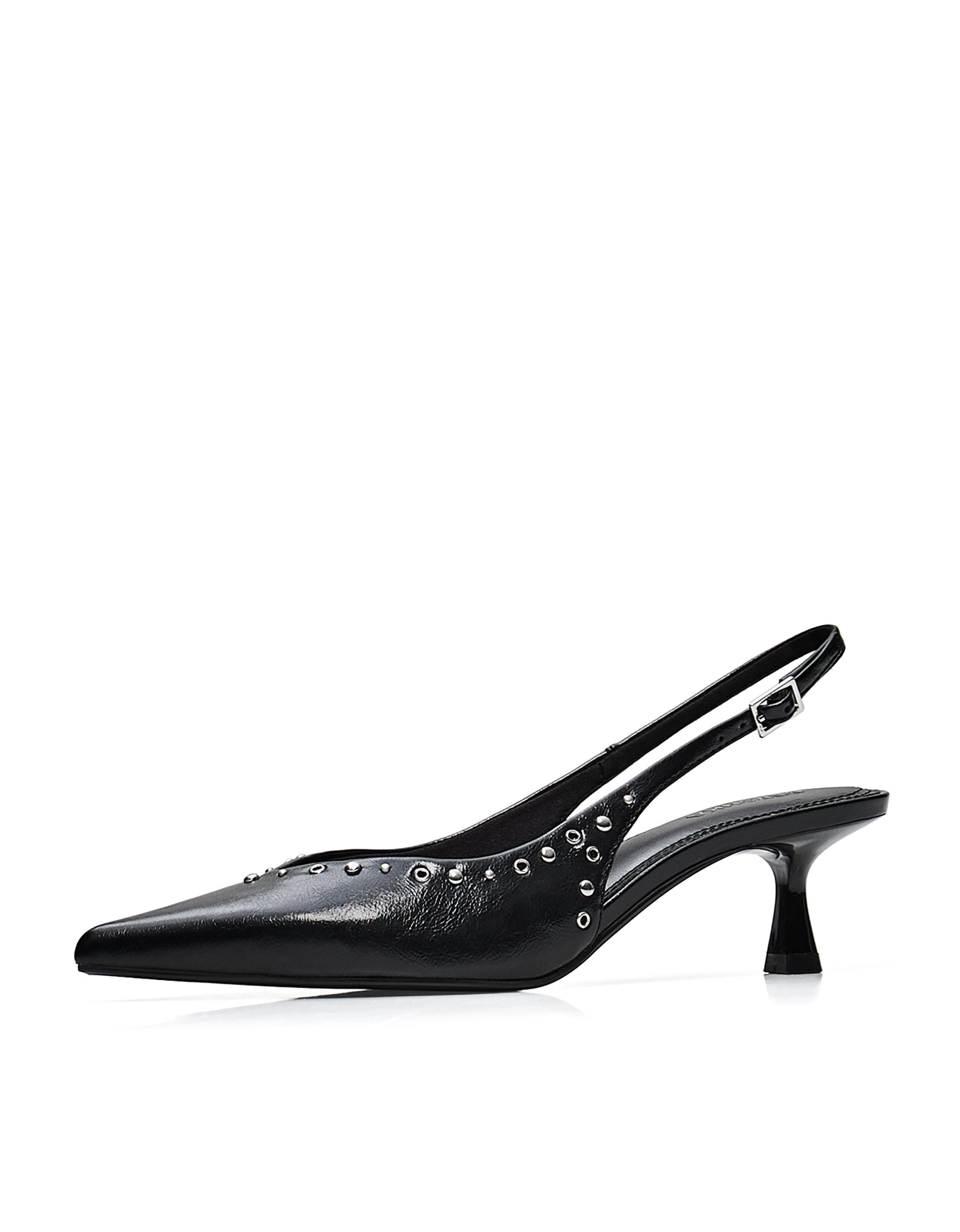 KITTEN HEEL SHOES WITH STUDS — BLACK