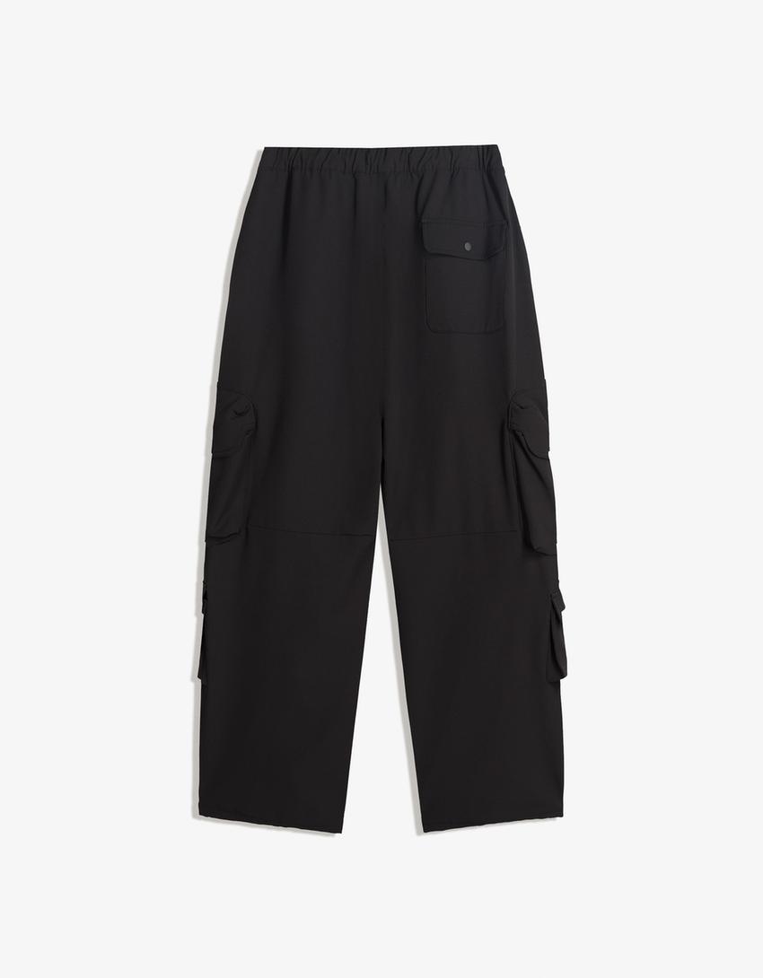 Baggy-Cargohose aus Funktionsstoff-Schwarz
