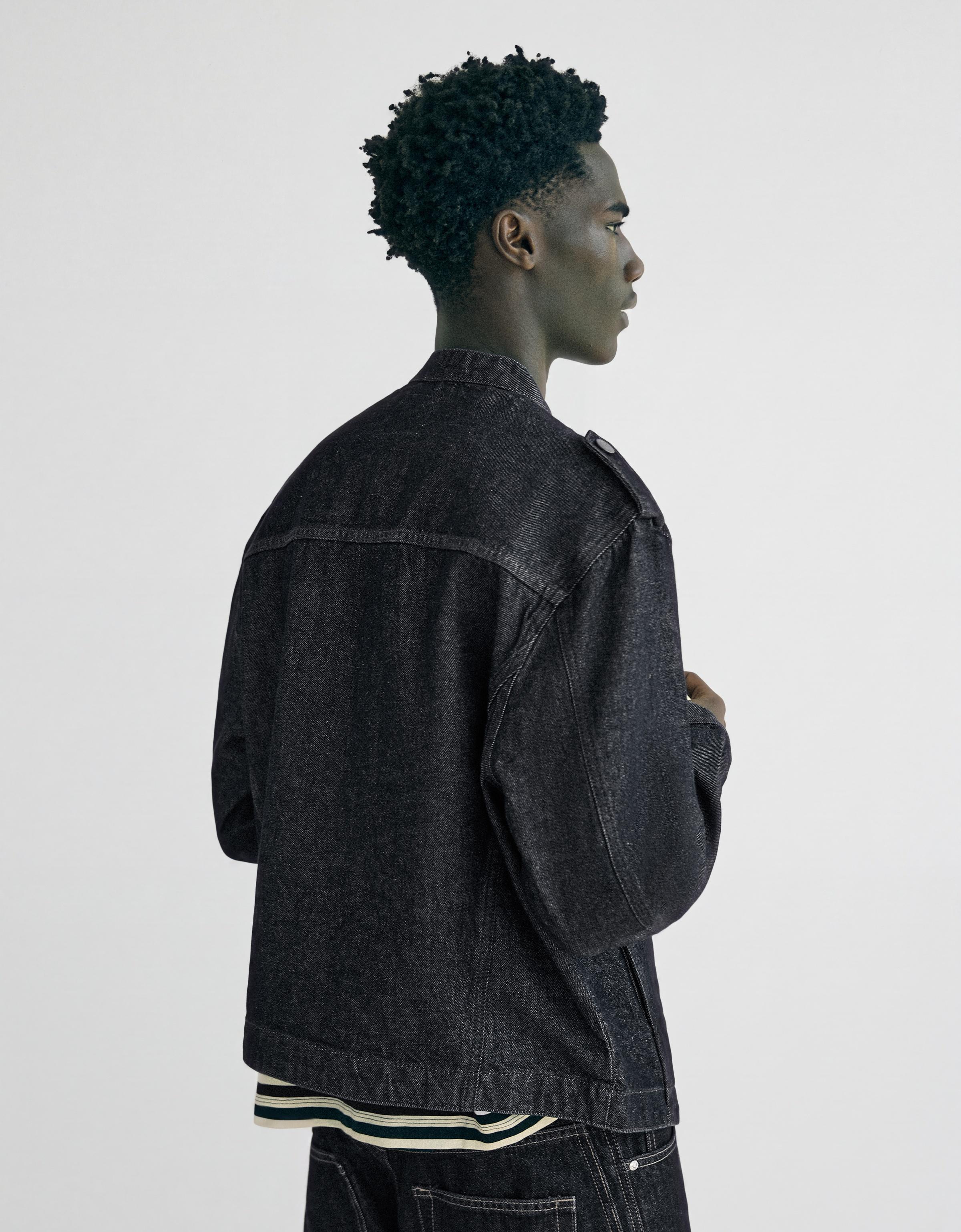 Denim shirt with buttons — Navy