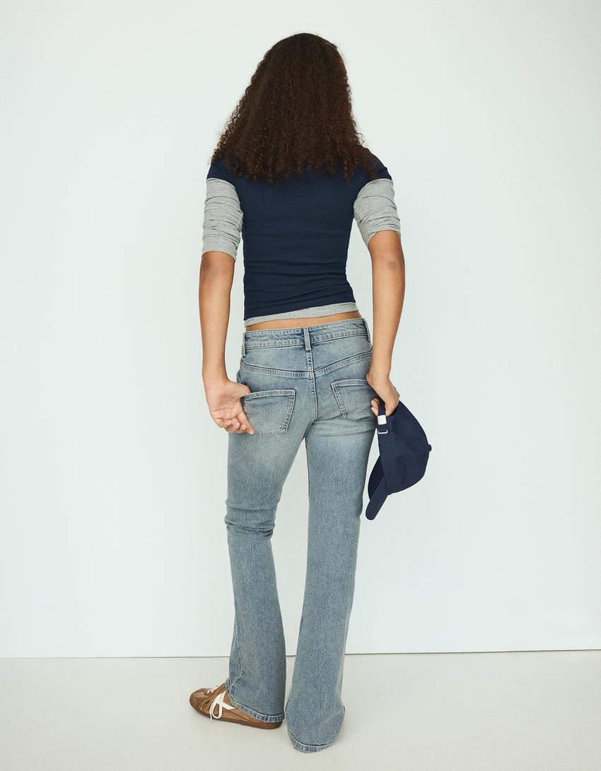 Düşük bel bootcut slim fit jean-Açık mavi