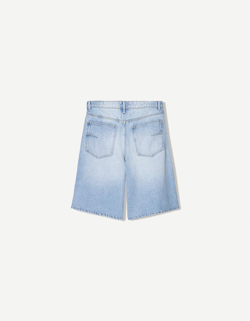 Baggy denim Bermuda shorts-Light blue