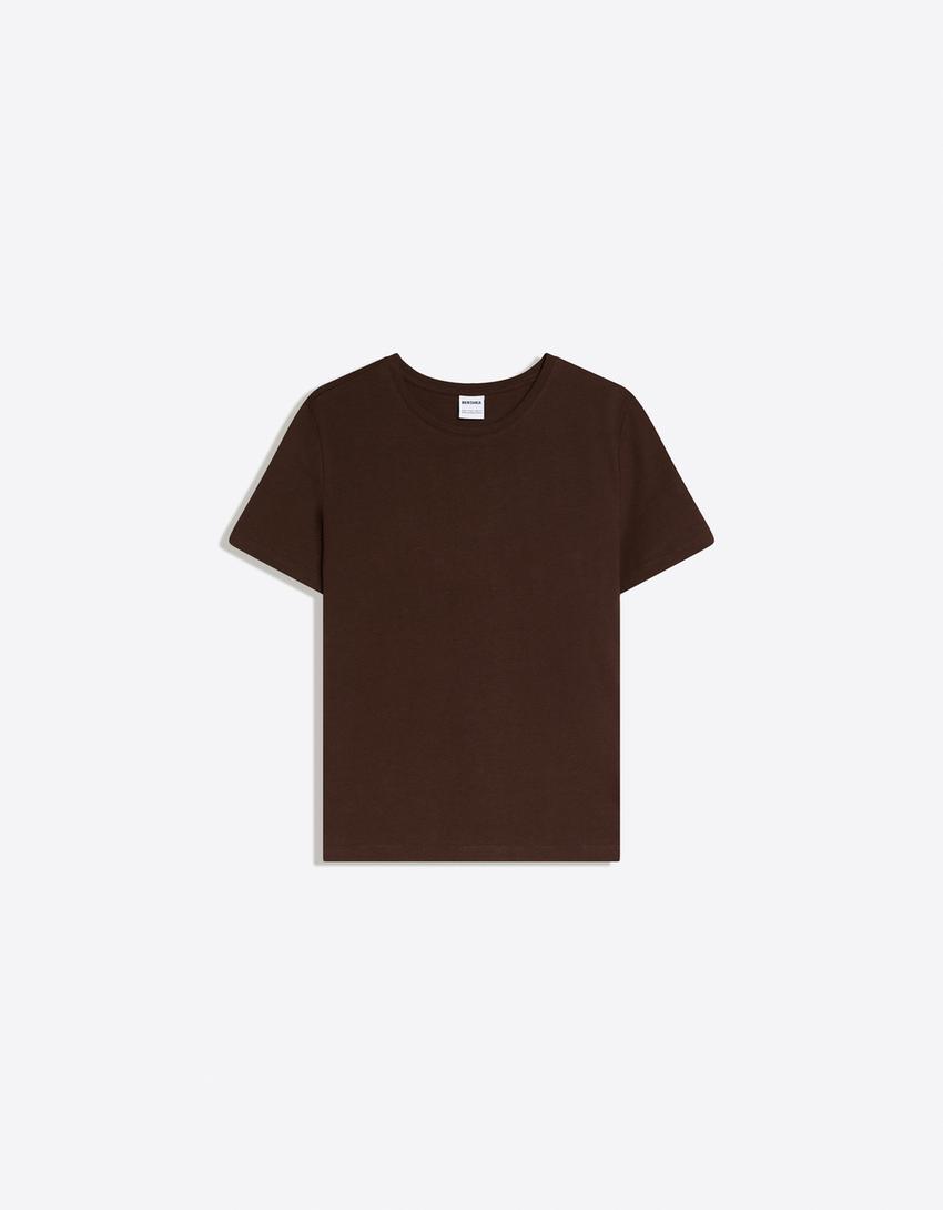 Camiseta manga corta básica-Marrón