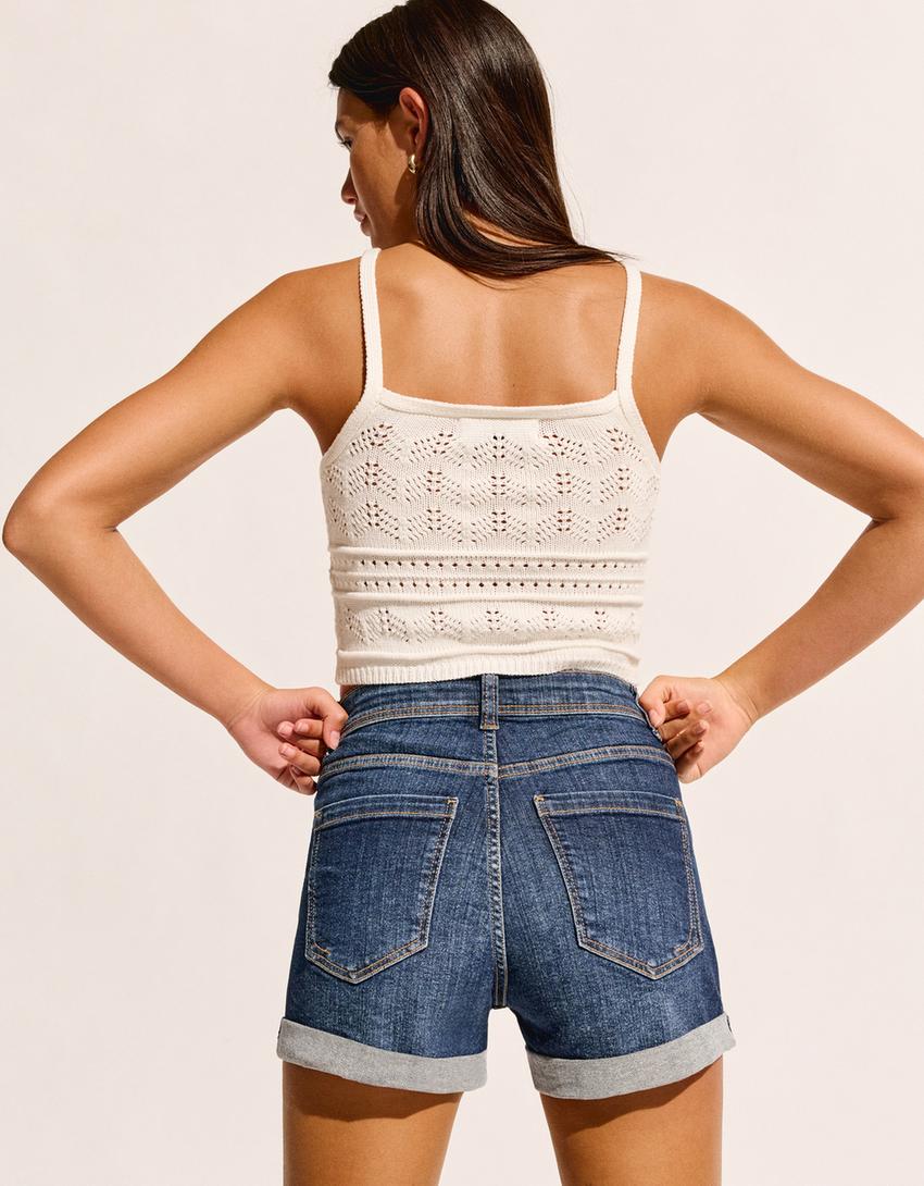 Roll-up denim shorts