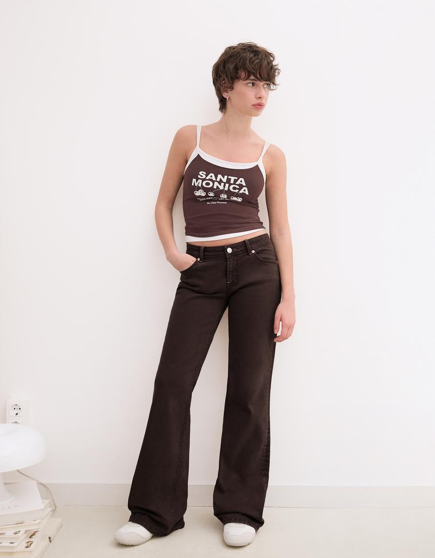 Jean bootcut taille basse-Marron-1