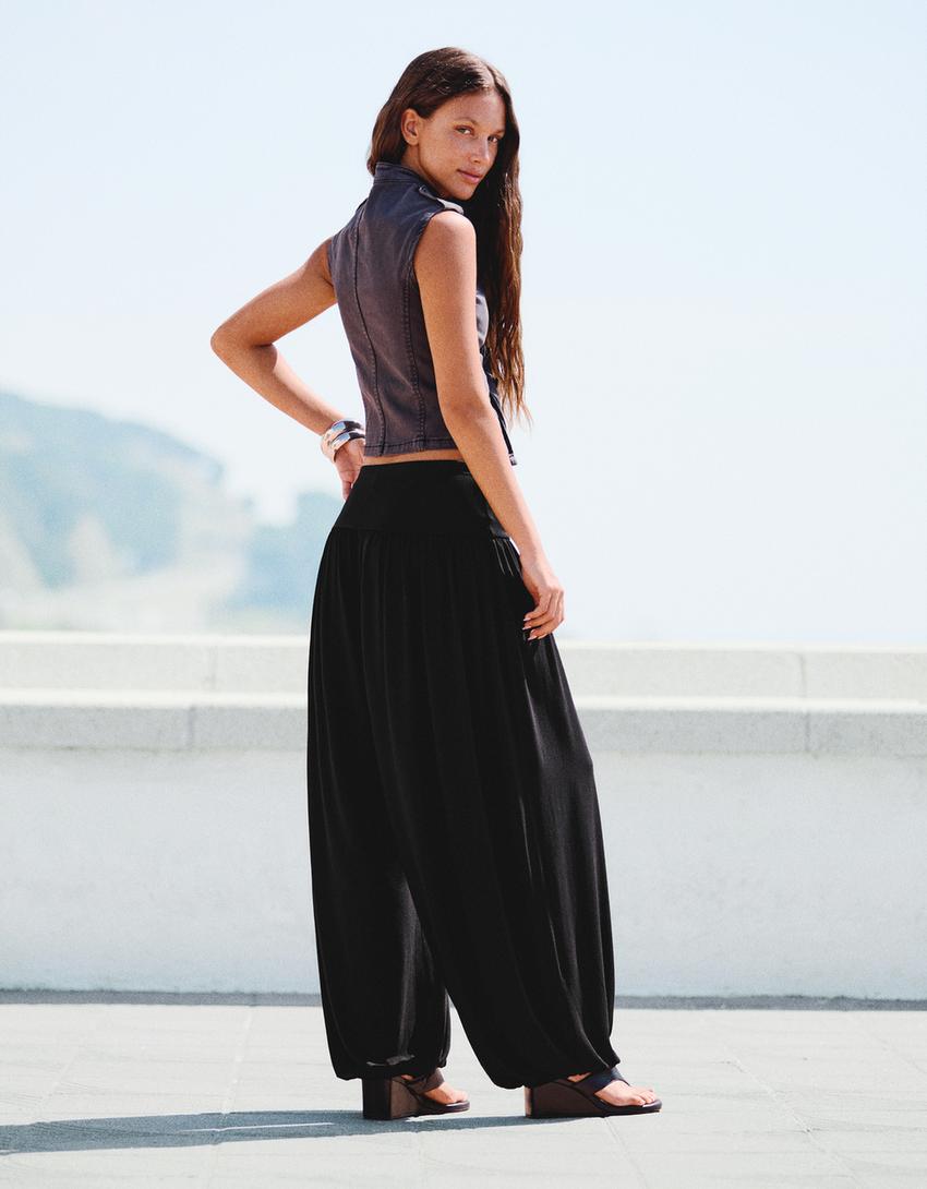 Balloon trousers with cummerbund-Black