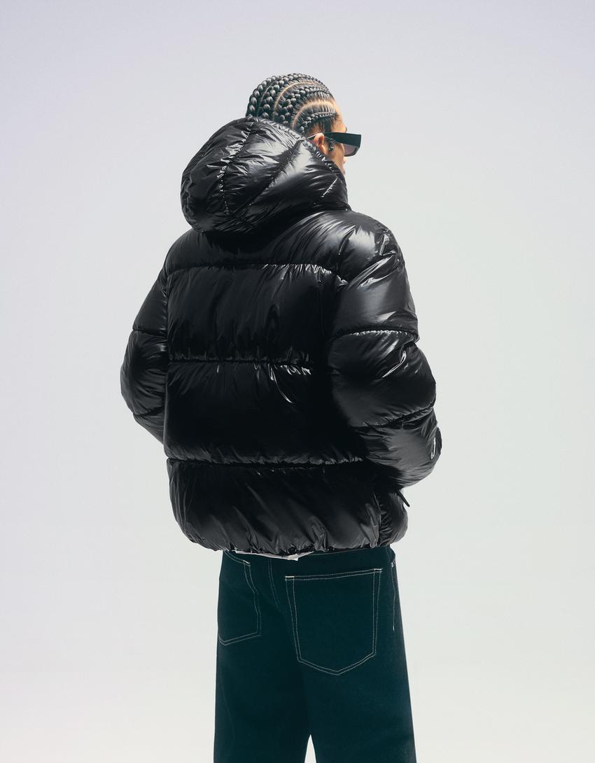 Puffy-Jacke mit Kapuze-Schwarz