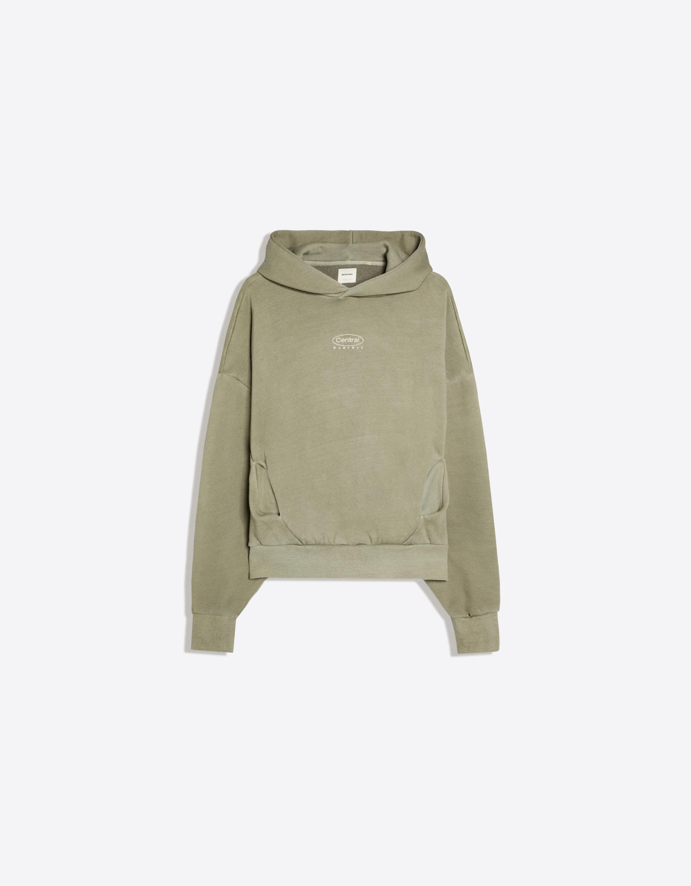 Washed effect hooded sweatshirt — Khaki
