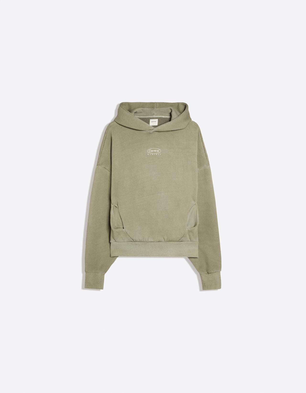Washed effect hooded sweatshirt — Khaki