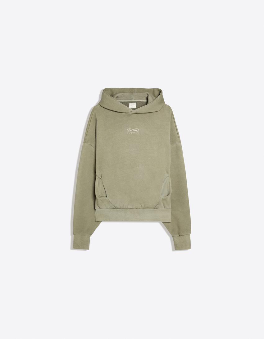 Sudadera capucha efecto lavado-Kaki