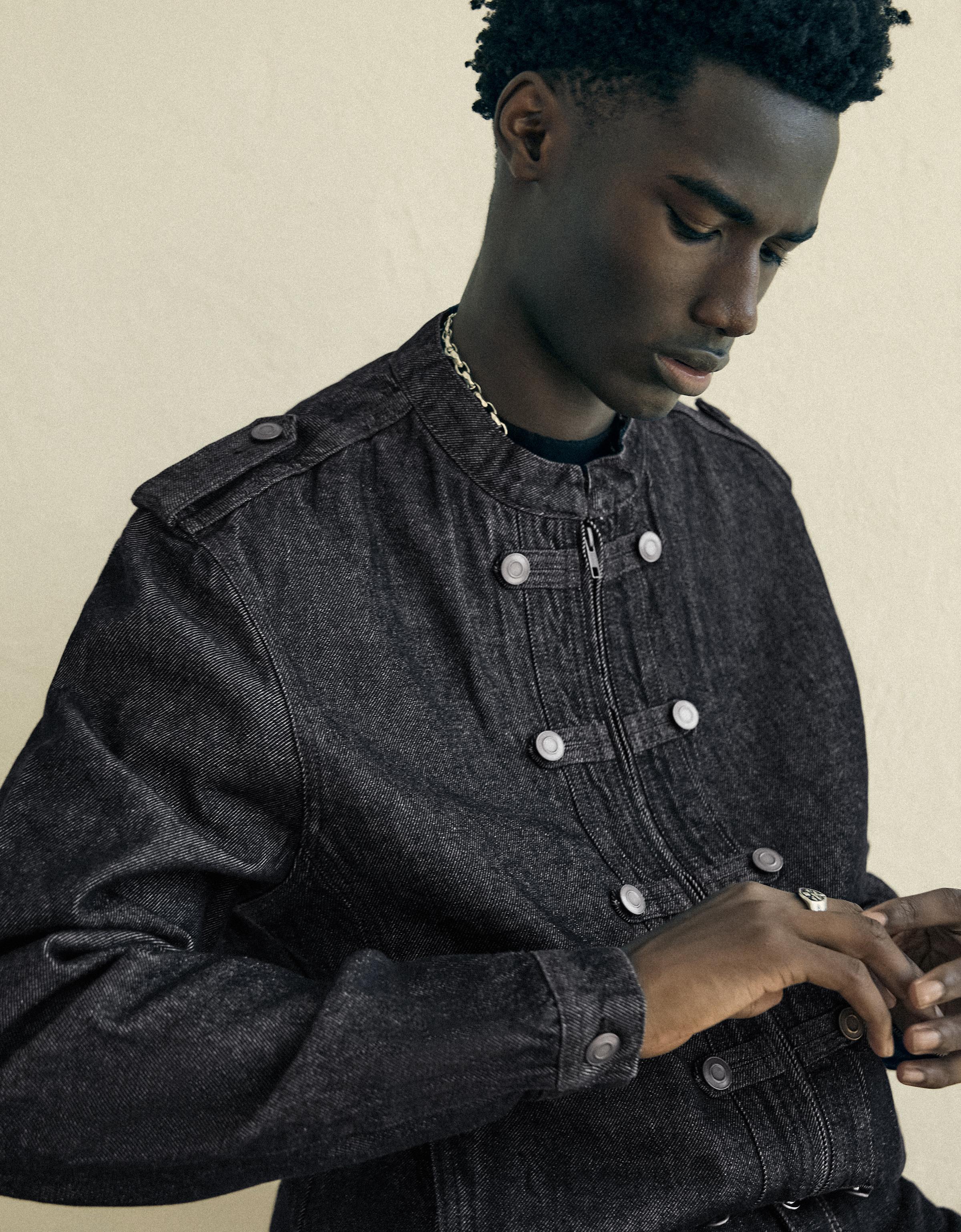 Denim shirt with buttons — Navy