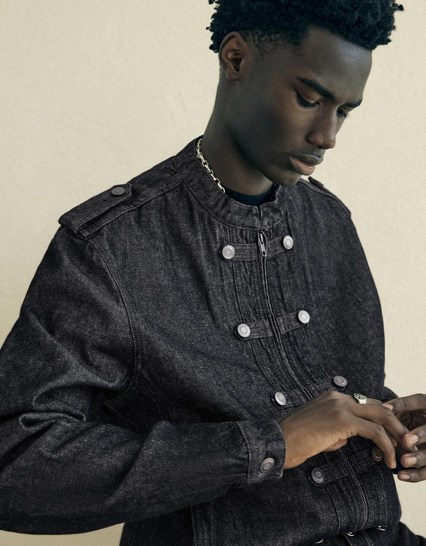 Buttoned denim shirt-Navy
