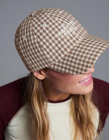Checked embroidered cap — Brown 1