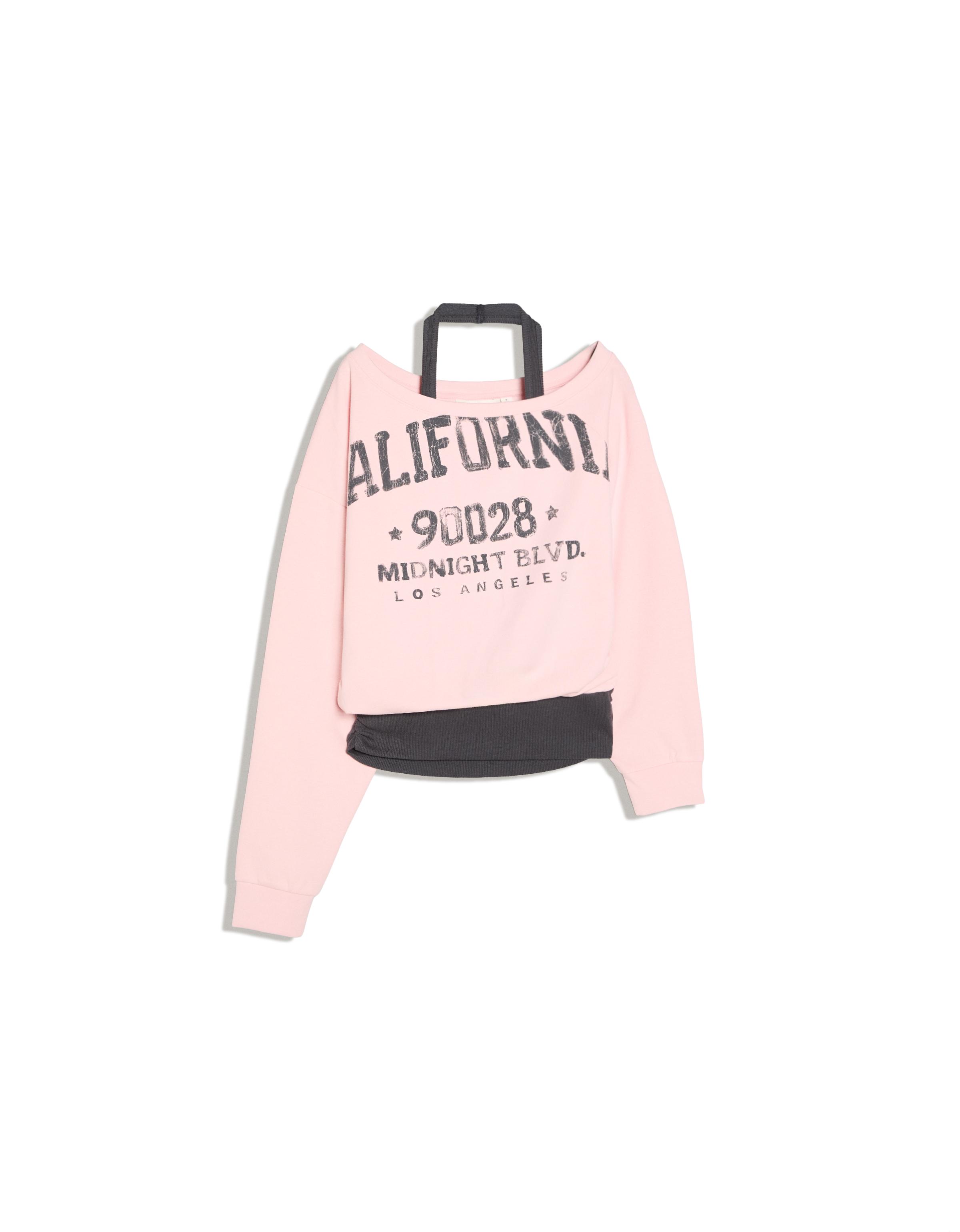 Double asymmetric neck sweatshirt — Pink
