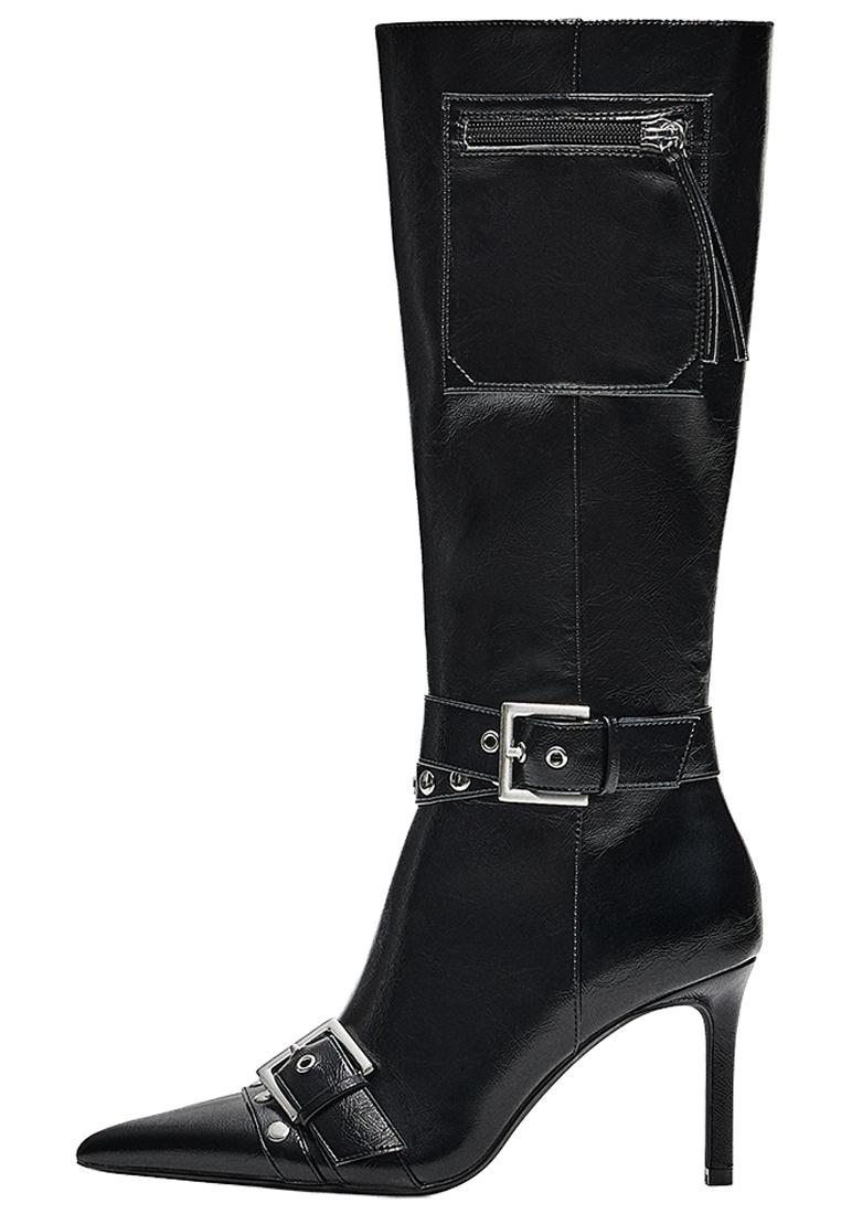 Heeled boots with buckle detail — BLACK