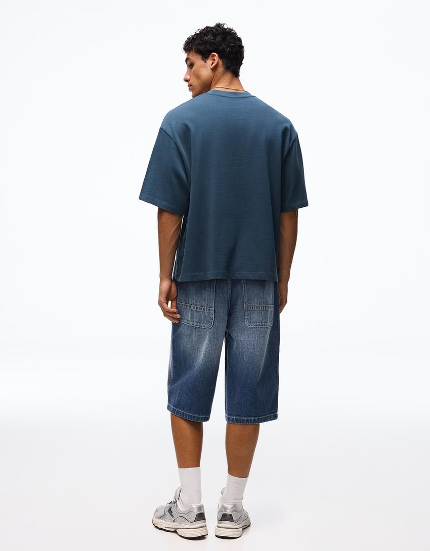 Skater denim Bermuda shorts-Blue