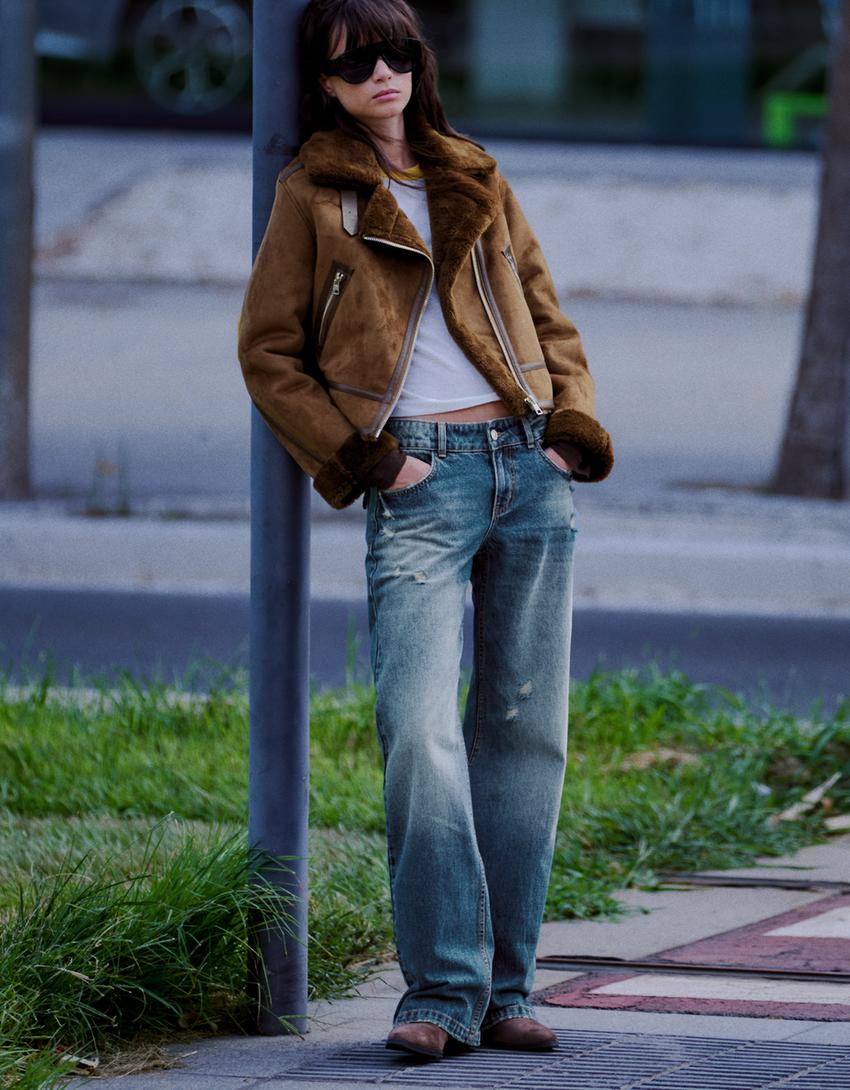 Short double-faced biker jacket-Brown