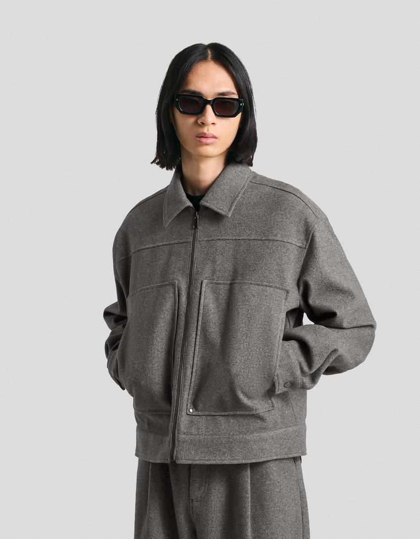 Boxy fit overshirt with zip-Dark grey