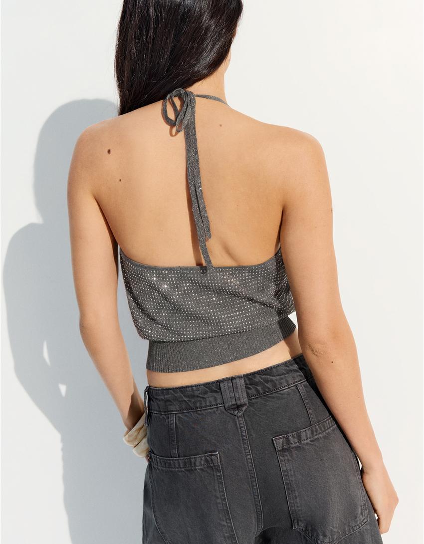 Třpytivý halter top-Šedá