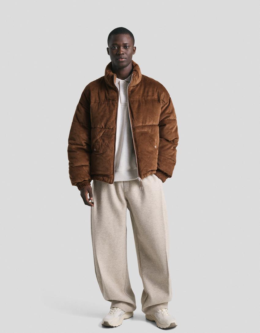 Corduroy puffer jacket-Brown
