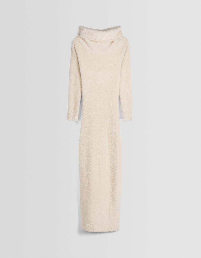 Vestit midi màniga llarga bardot fuzzy-Sorra-4
