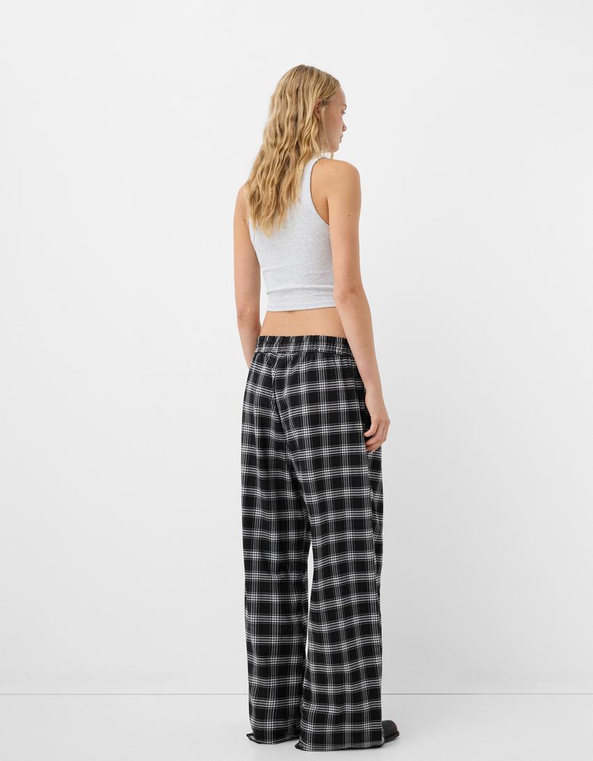 Straight fit check trousers-Black-2